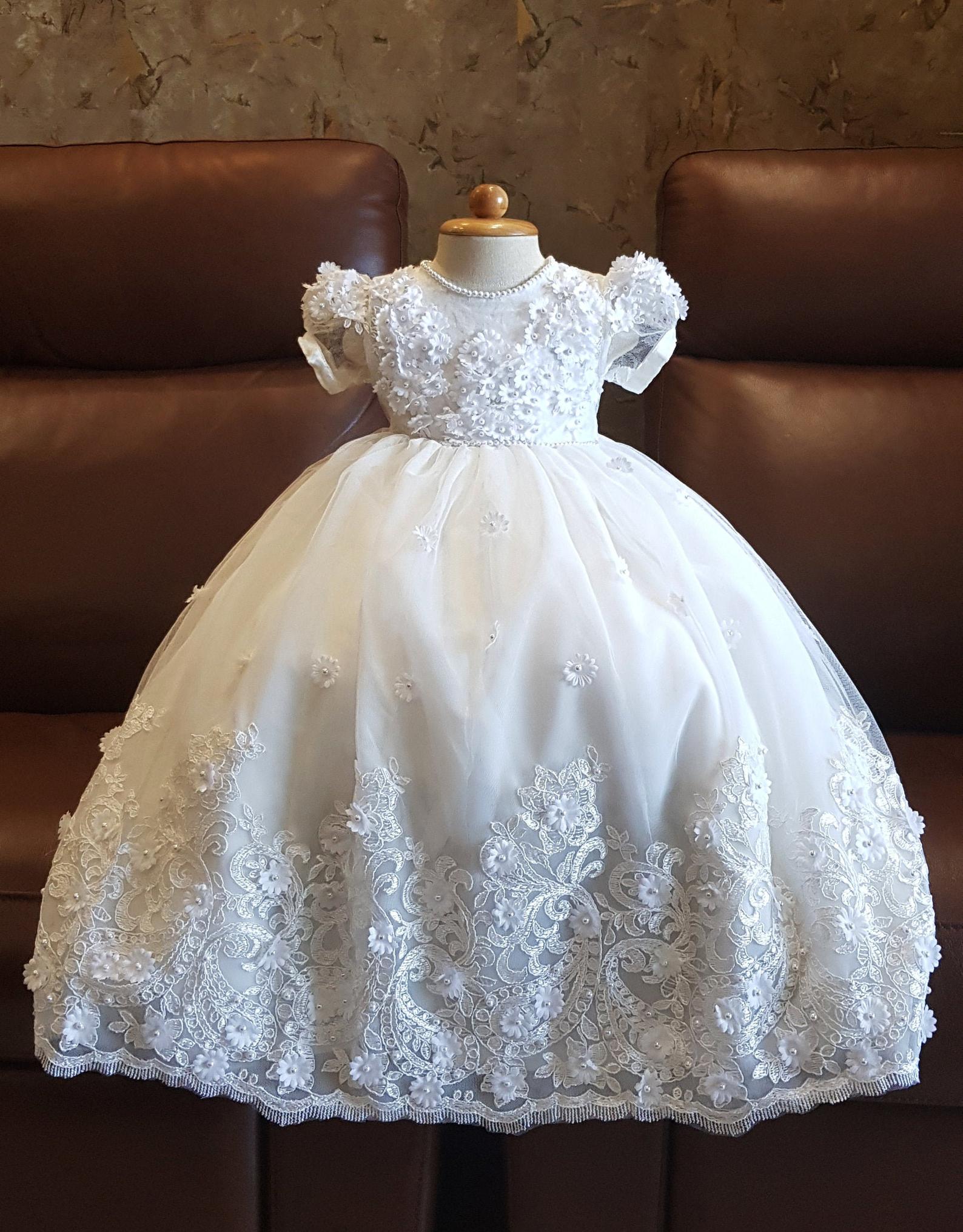 Willow: White Satin Christening & Baptism Gown for Girls