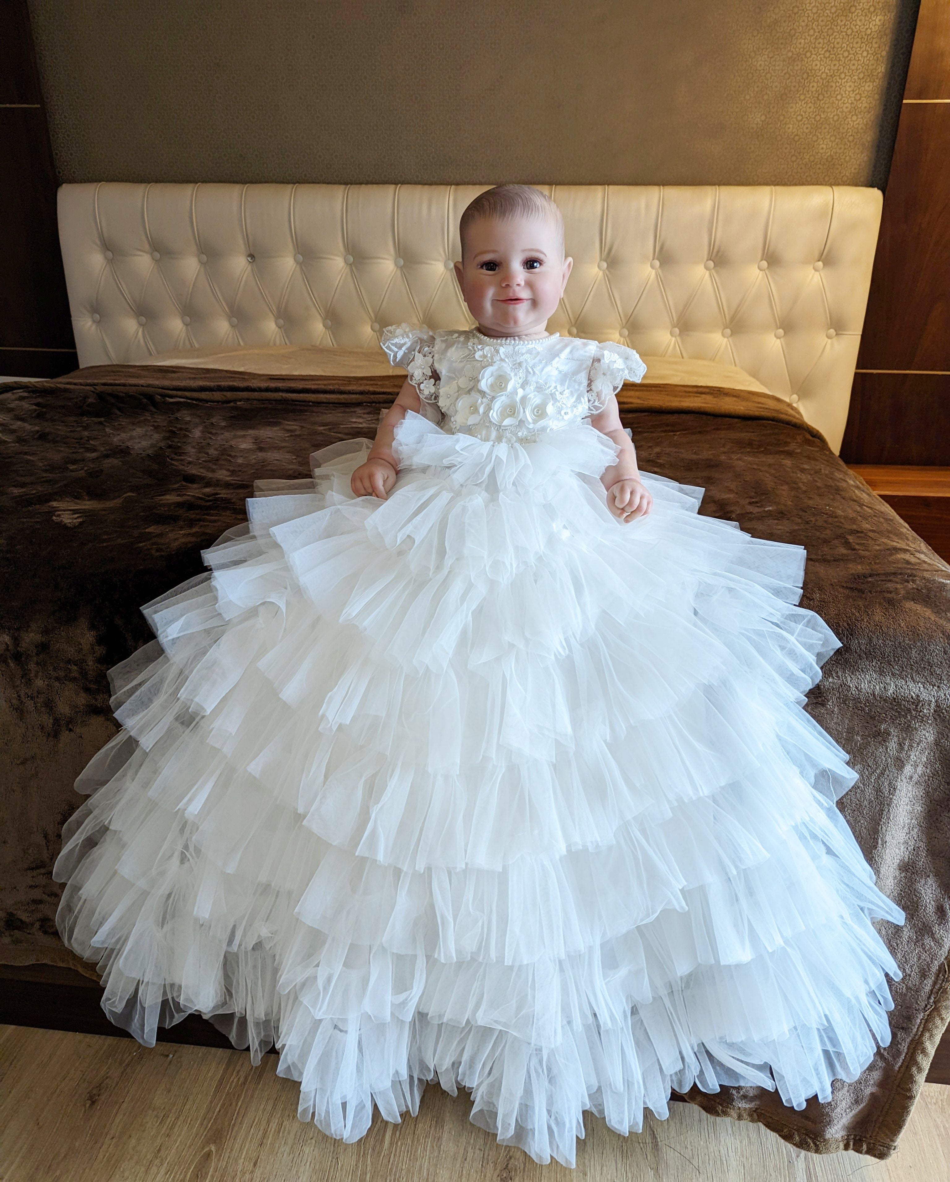 Baby Girls Baptism Dress Heirloom Christening Gown with Bonnet Lace Design  6M - Walmart.com