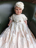 Elene Couture Christening gown - Set comes with headband, bib and shoes - Sequined Embroidery - Color: Champagne