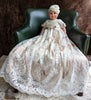 Elene Couture Christening gown - Set comes with headband, bib and shoes - Sequined Embroidery - Color: Champagne