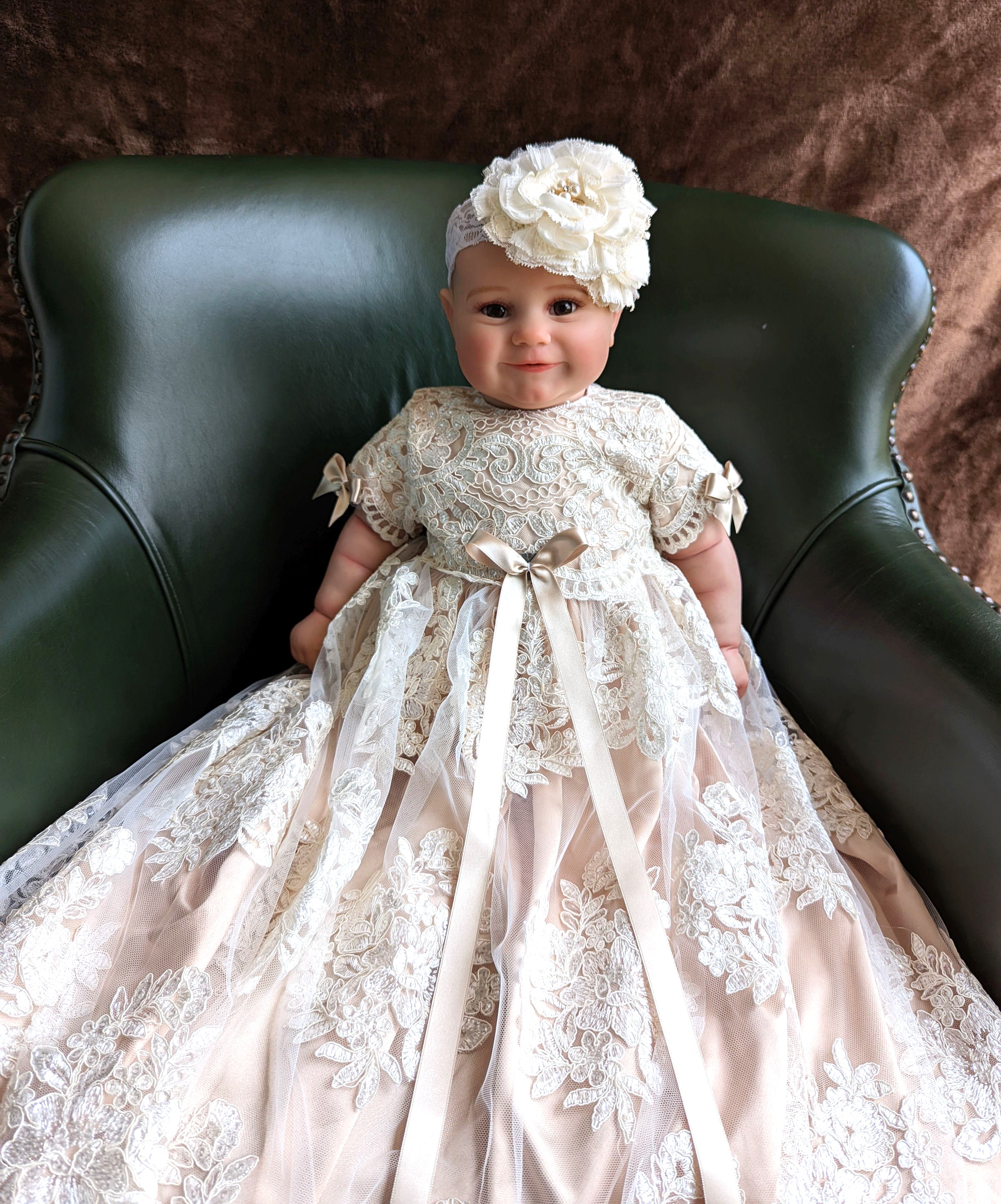 White Lace Embroidered Christening Dress Baptism Gown Baby-Girls Newbo –  Avadress