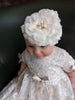 Elene Couture Christening gown - Set comes with headband, bib and shoes - Sequined Embroidery - Color: Champagne