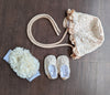 Elene Couture Christening gown - Set comes with headband, bib and shoes - Sequined Embroidery - Color: Champagne
