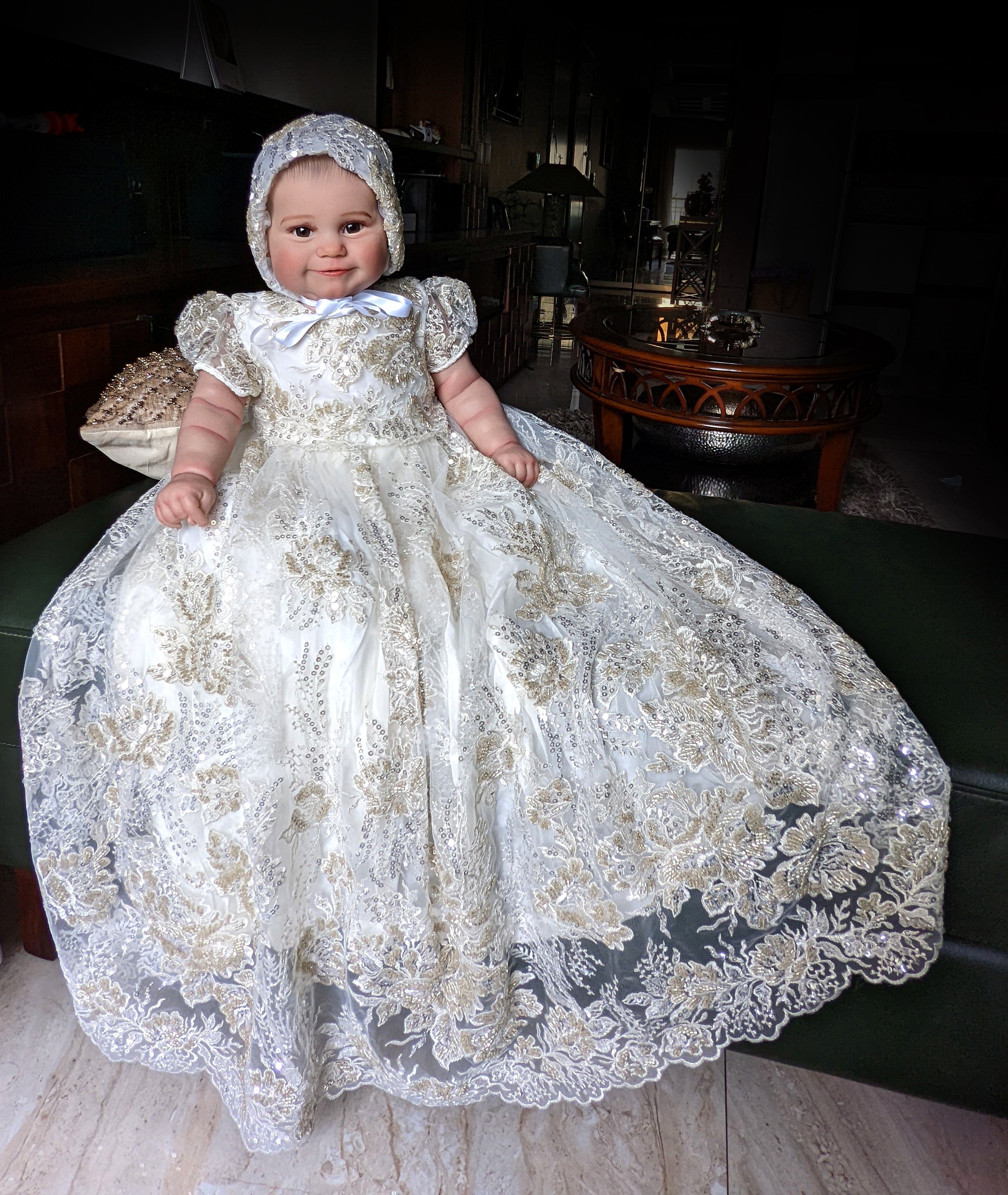 White Lace Baby Baptism Appliques Bling Lolita Robe Dresses Christening Gown  New | eBay