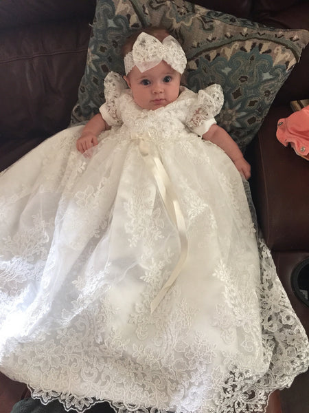 Beaded Alencon Lace Christening Gown, Baptism Gown